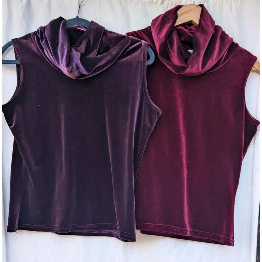 ACW Vintage Womens Cowl‎ Neck Sleeveless Velvet Tank Bundle Sz L Purple Bergundy
